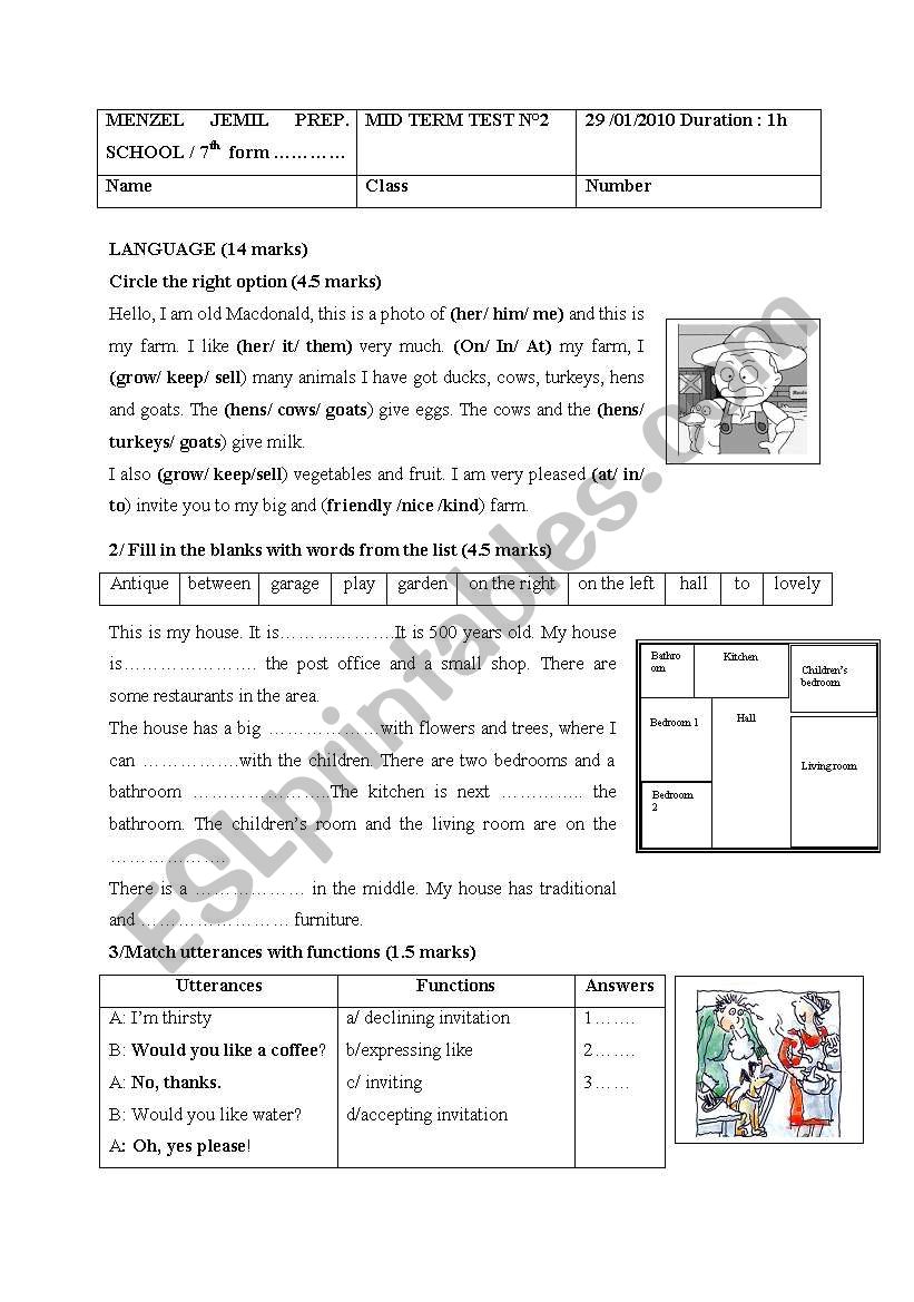 mid term test 2 for the 7th worksheet
