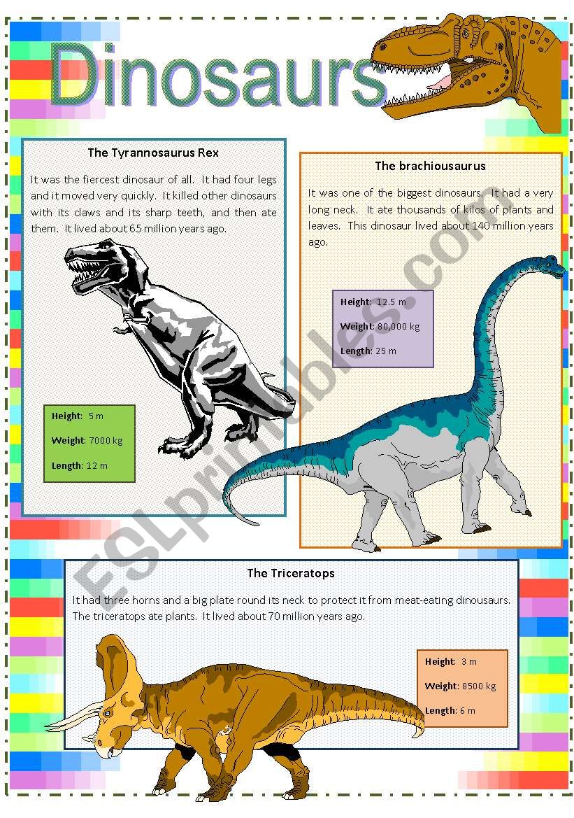 Dinousaurs - 4 pages worksheet