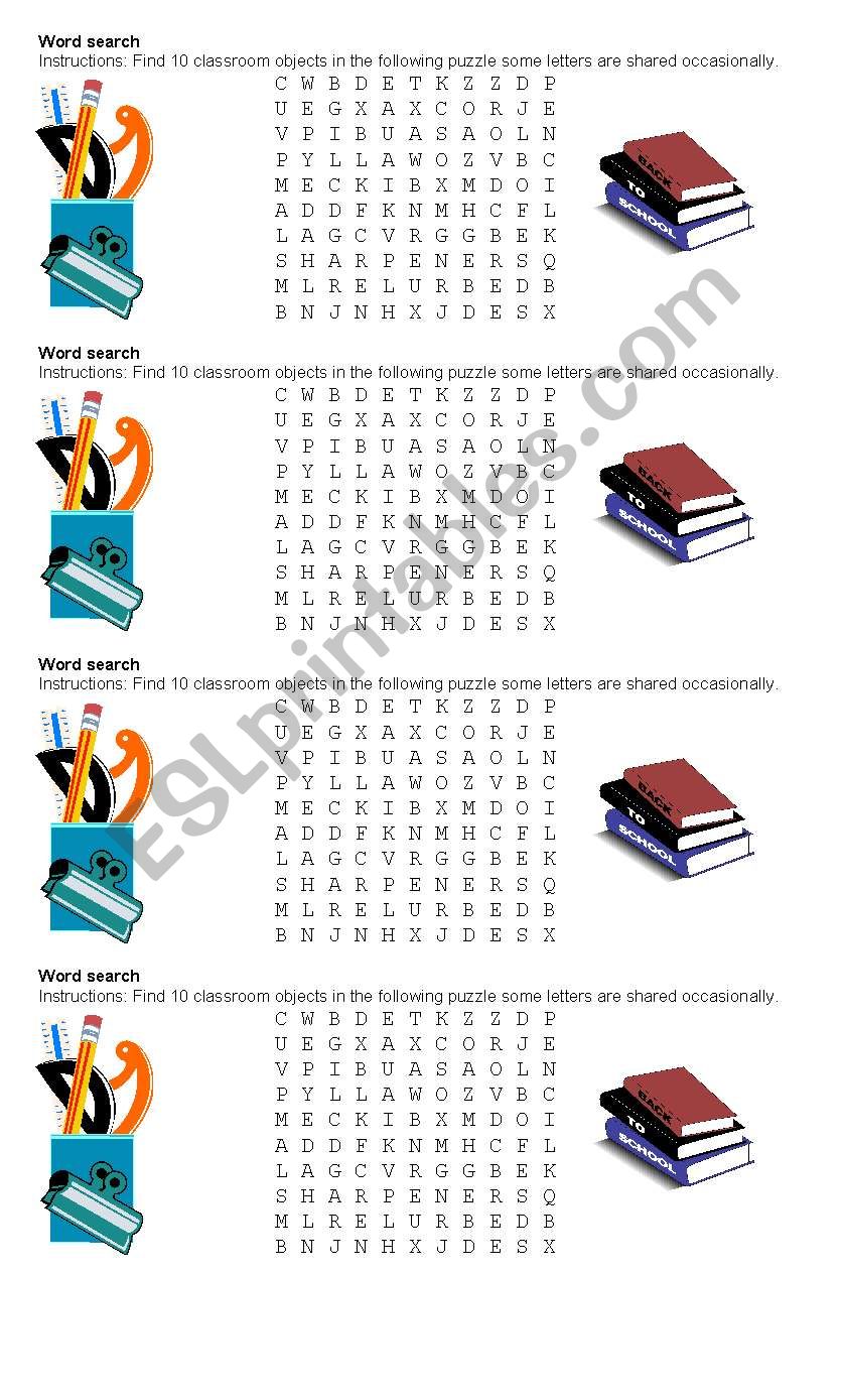 Word search: Classroom objects
