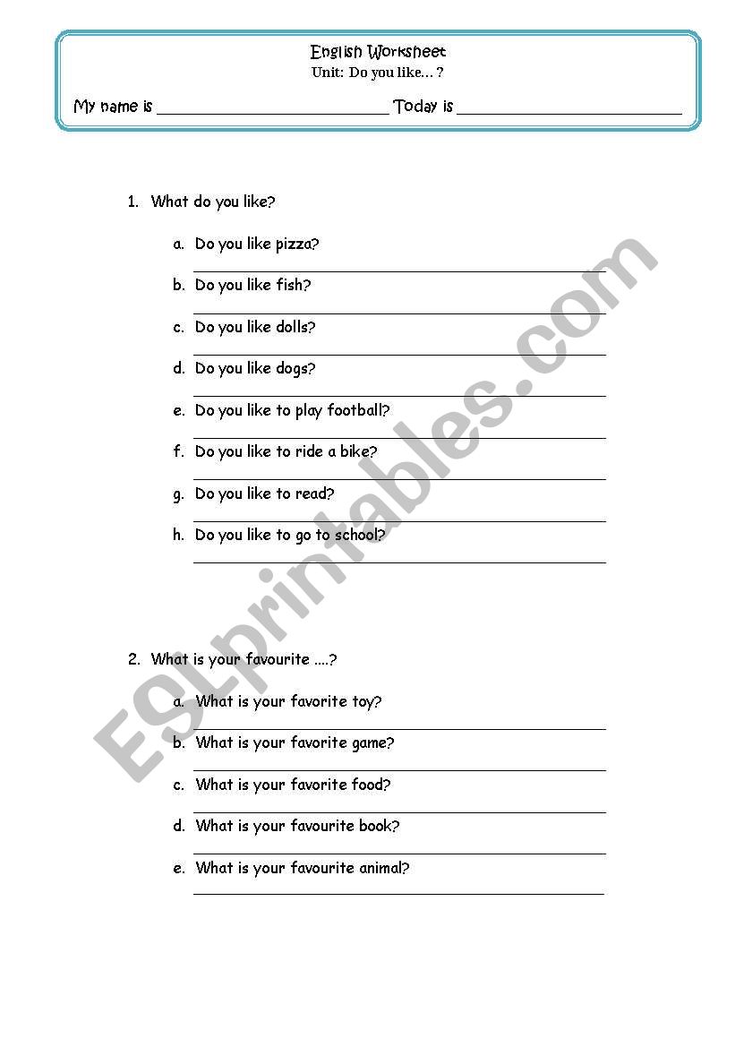 What do you like? worksheet