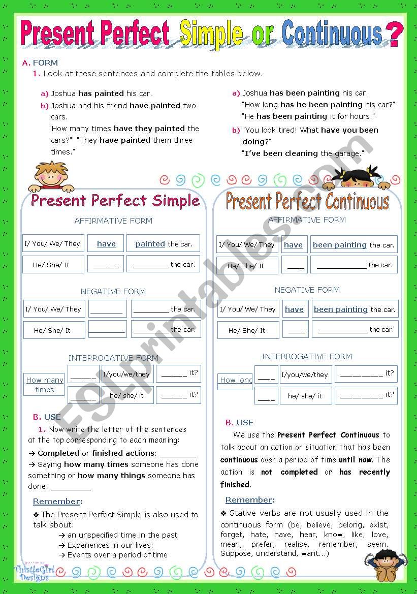 Present Perfect   Simple  or   Continuous?   - An Inductive Approach