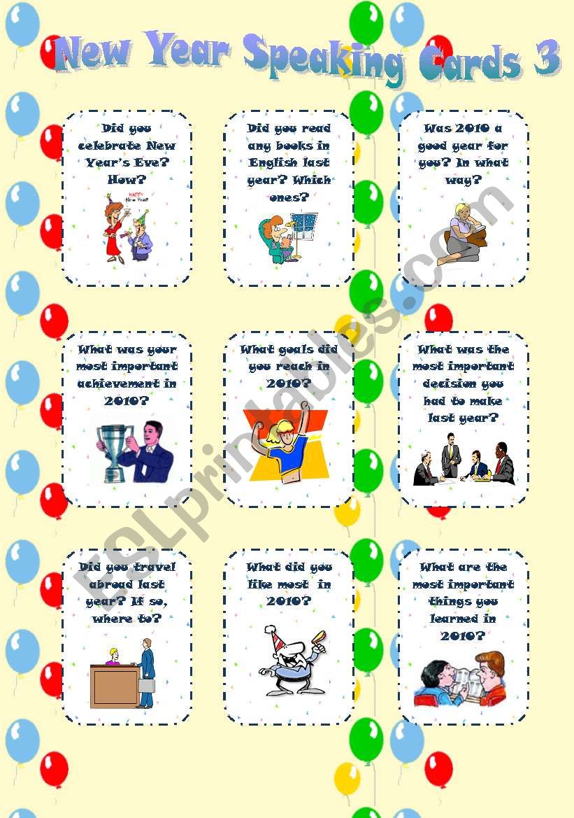 New Year Speaking cards 3 - editable 