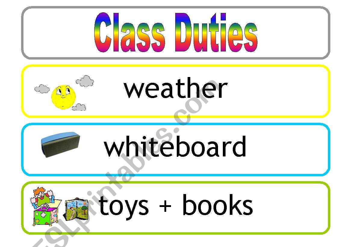 Class Duties worksheet