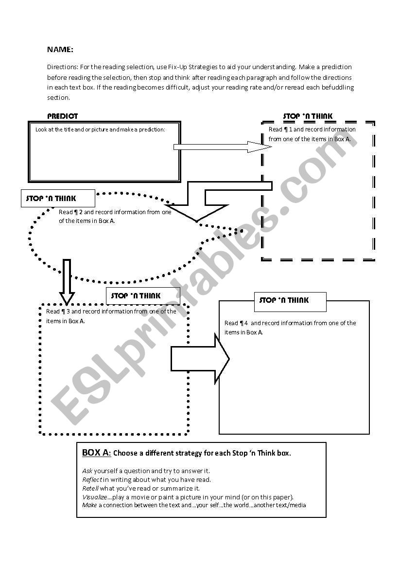 Predict; Stop; Go worksheet