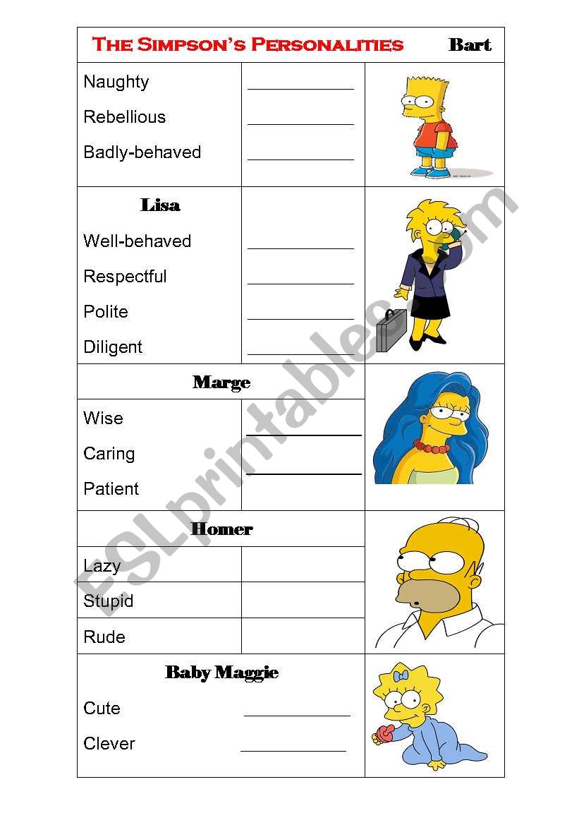 Describing PeopleÂ´s Personalities (Adjectives / Simpsons)