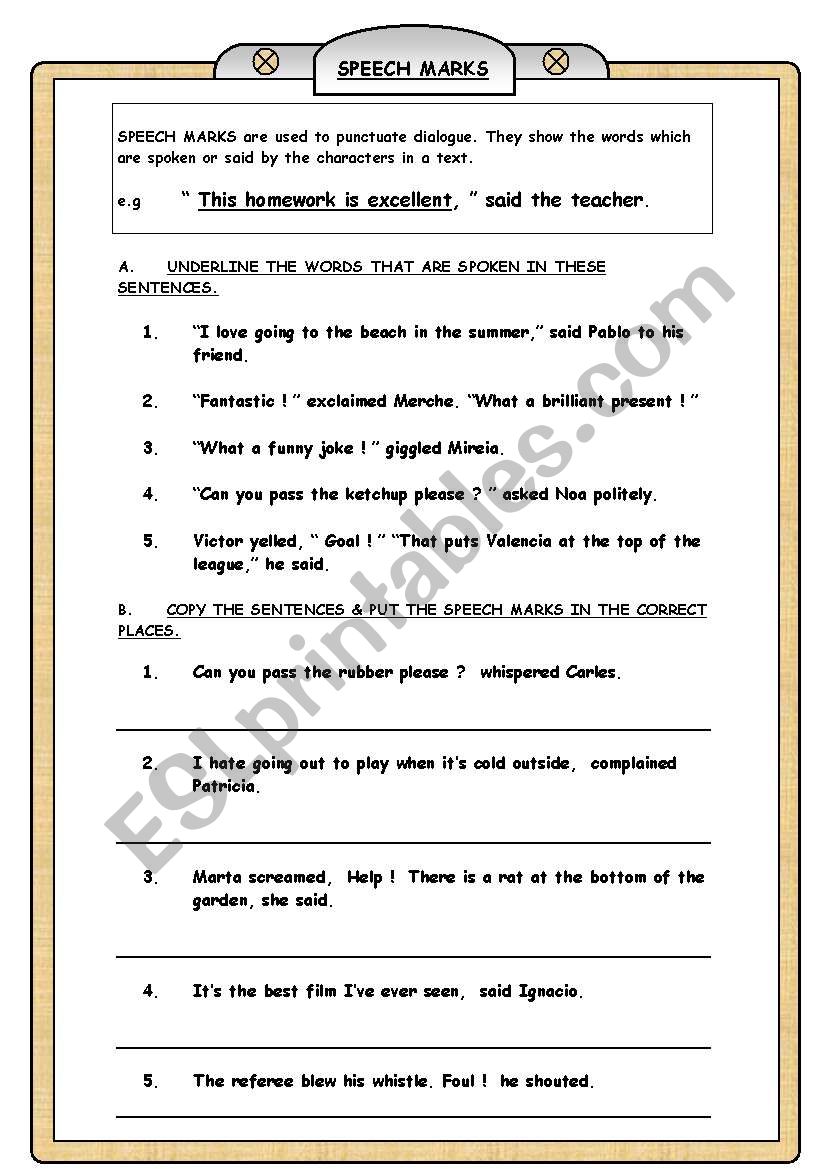 speech marks worksheet for grade 5