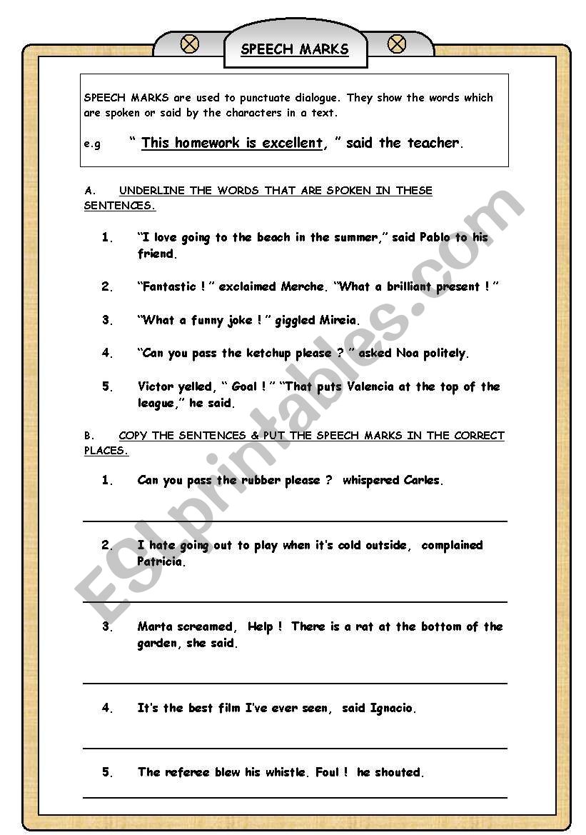 SPEECH MARKS worksheet