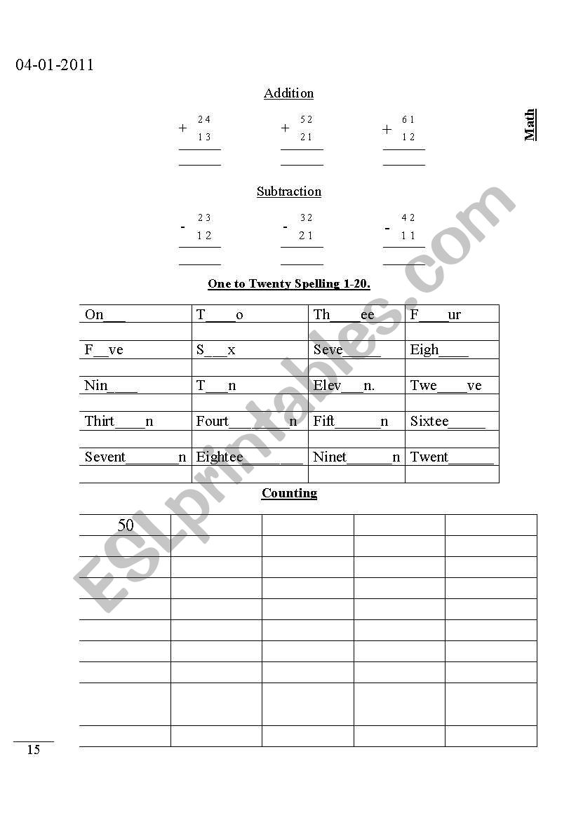English & Urdu Work Sheet worksheet