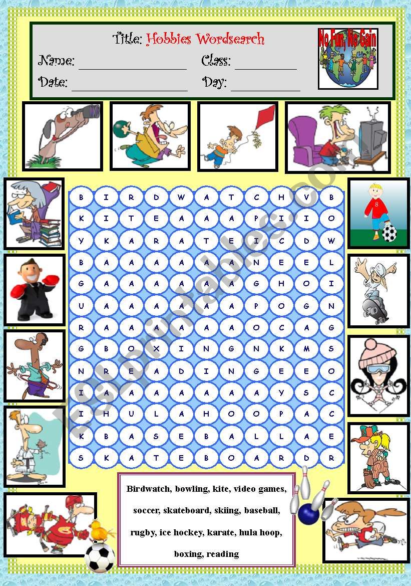 HOBBIES WORDSEARCH worksheet