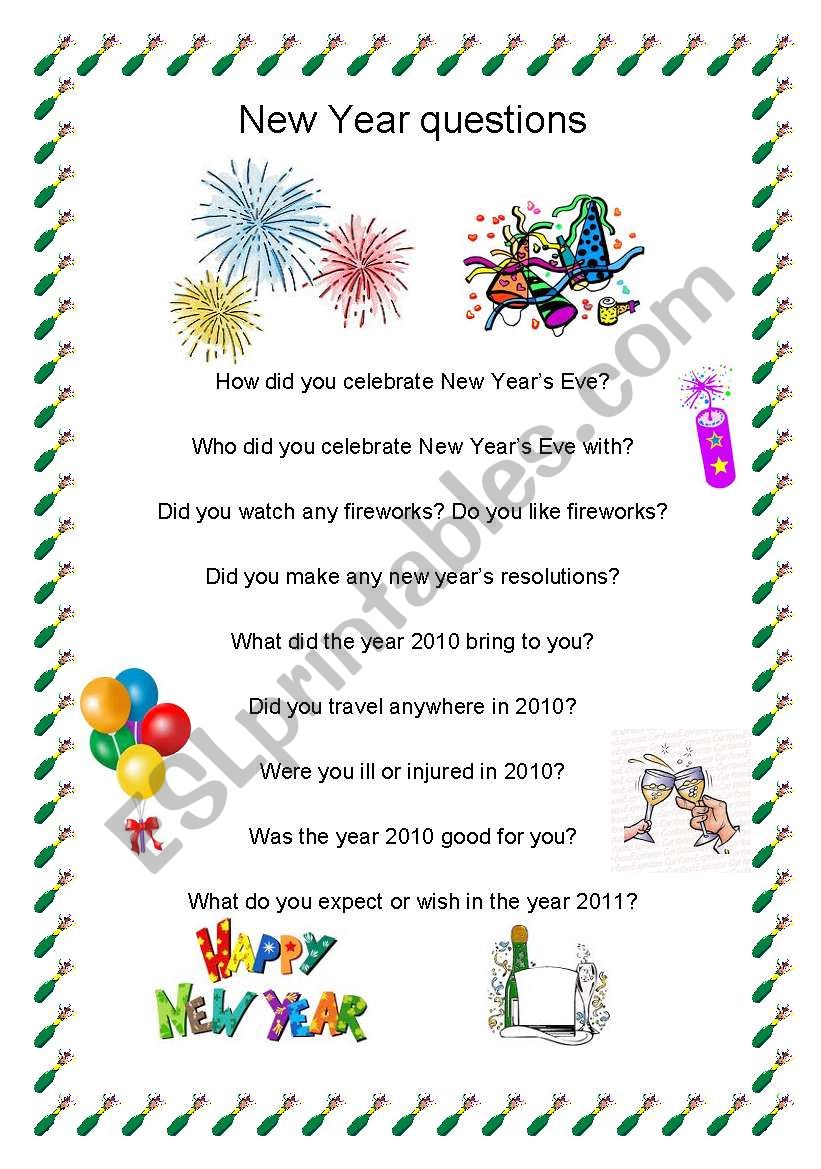 New Year questions worksheet