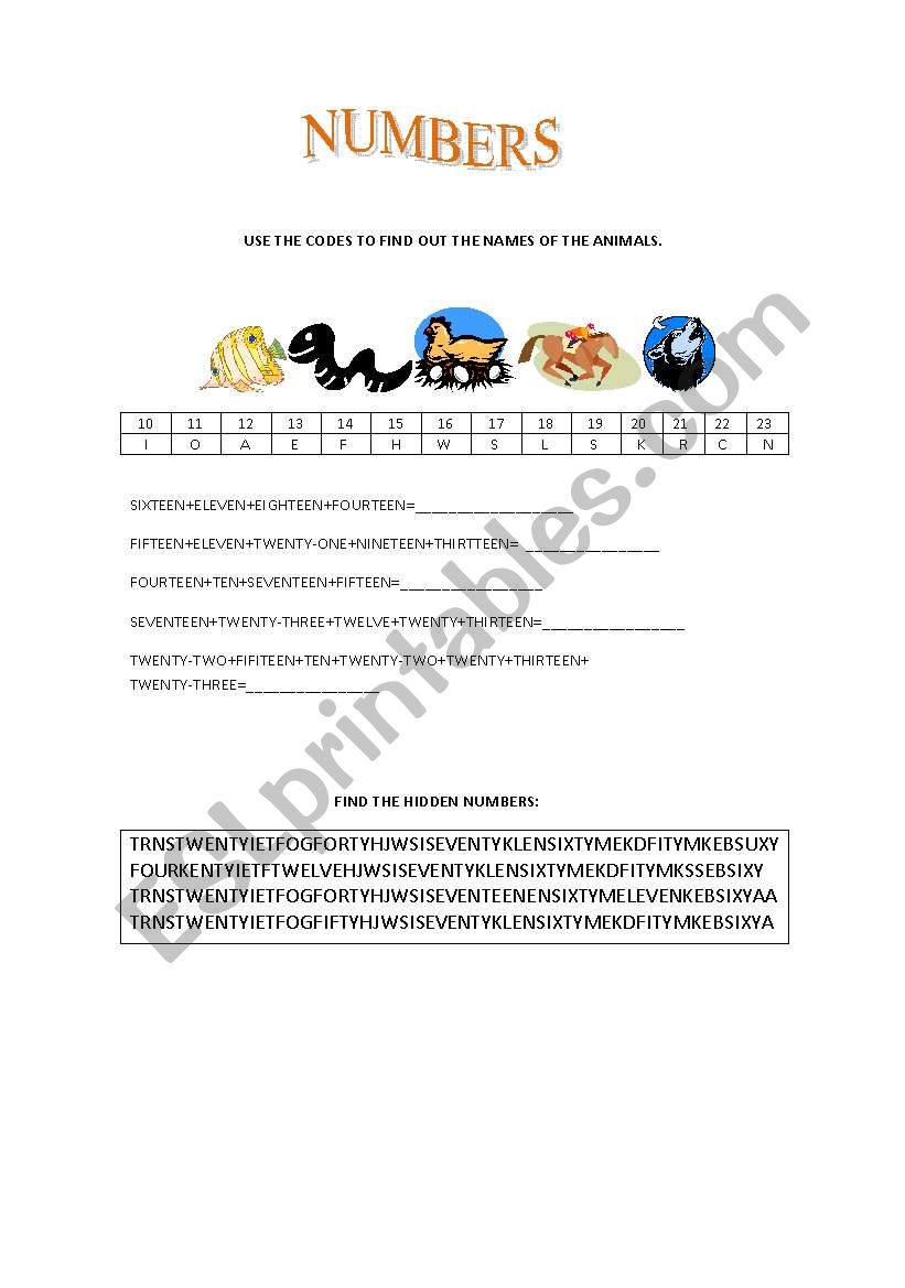 English Worksheets NUMBERS 0 TO 60