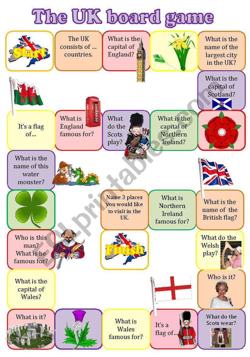 The UK boardgame worksheet