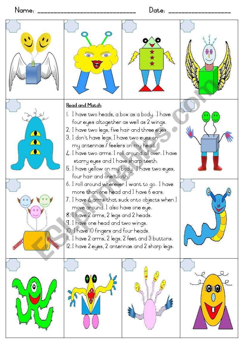 Describing Friendly Monsters worksheet