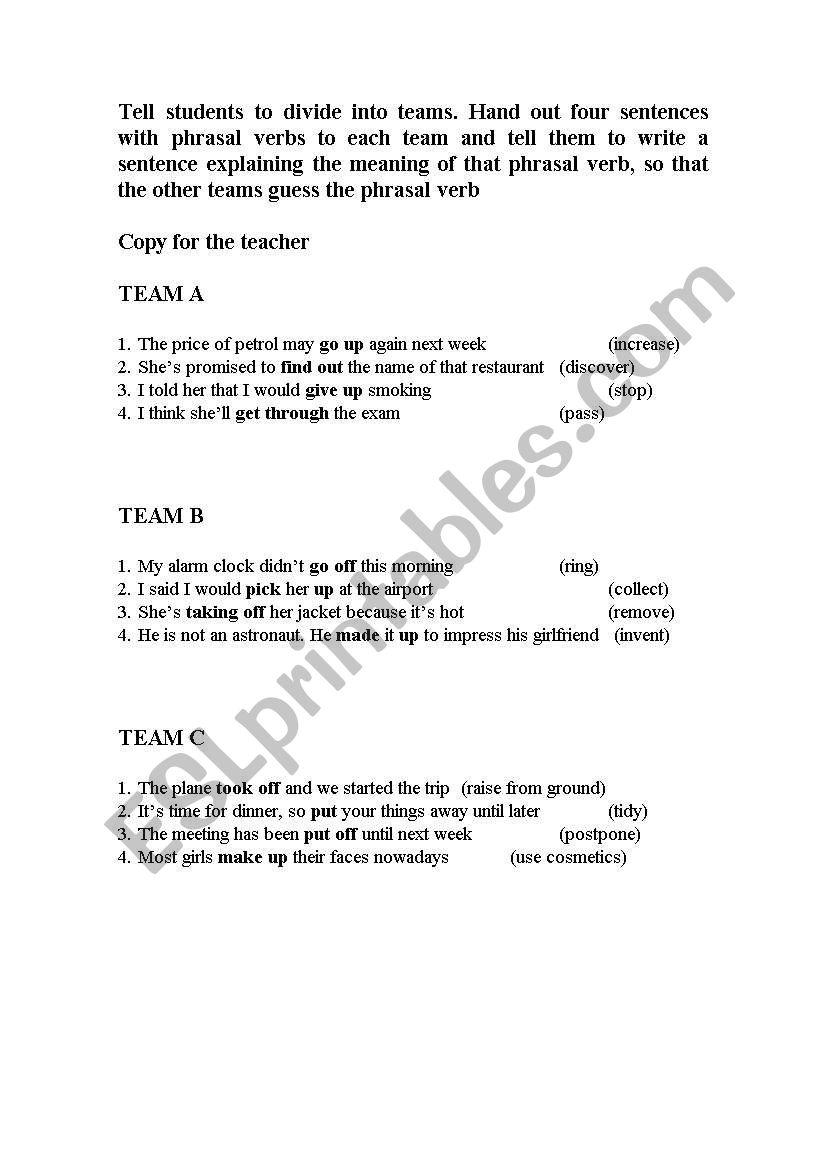 Phrasal verbs fun worksheet