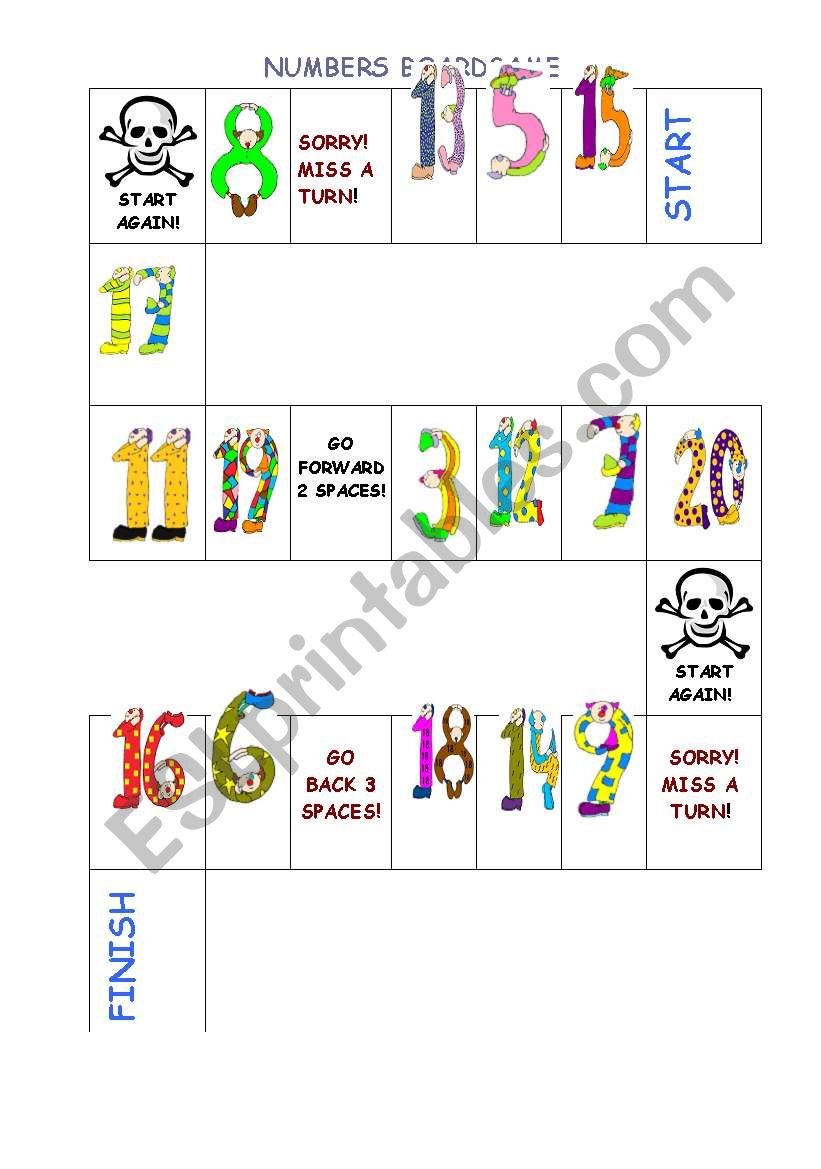 NUMBERS 1-20 BOARD GAME worksheet