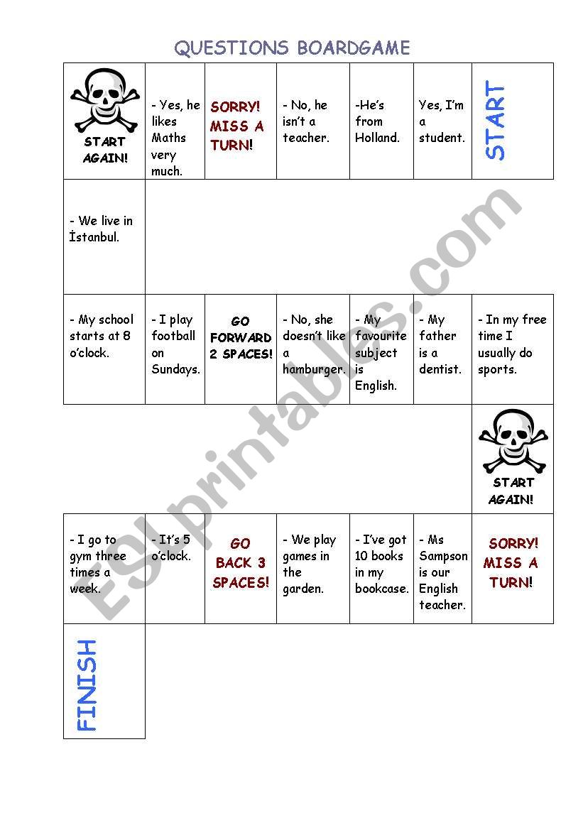 EASY QUESTIONS BOARD GAME worksheet