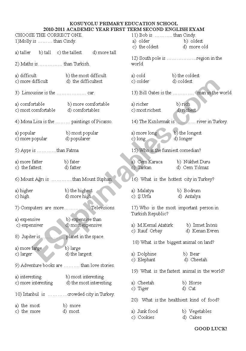 comparatives worksheet