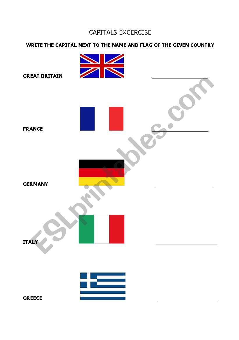 capitals excercise part 1 worksheet