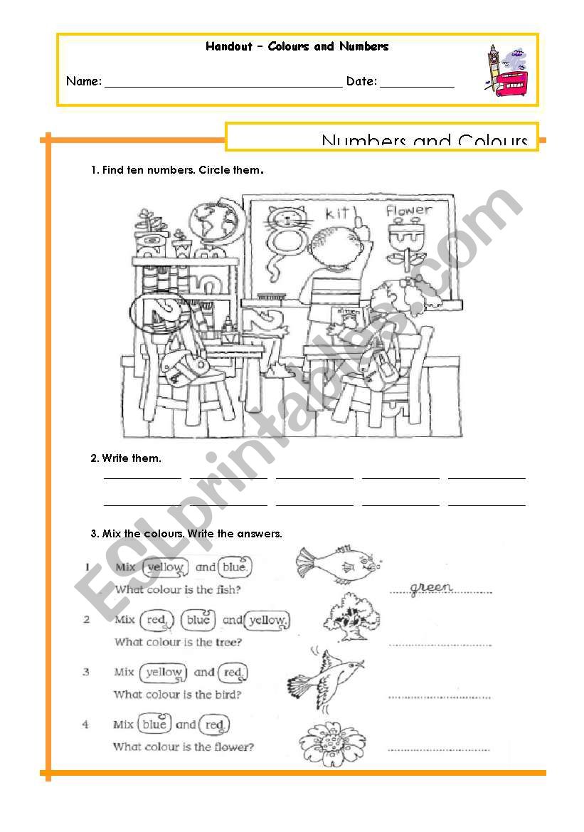 Colours and Numbers Review worksheet