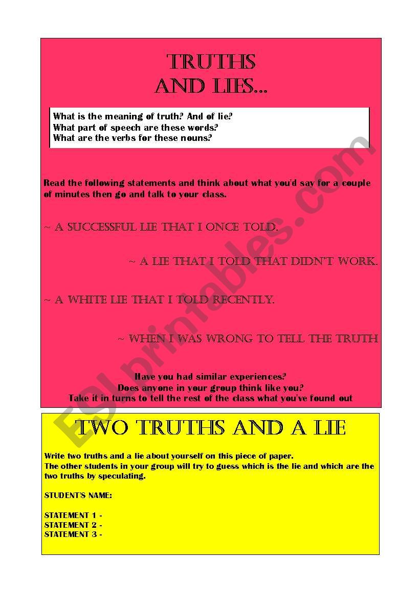 TRUTHS AND LIES worksheet