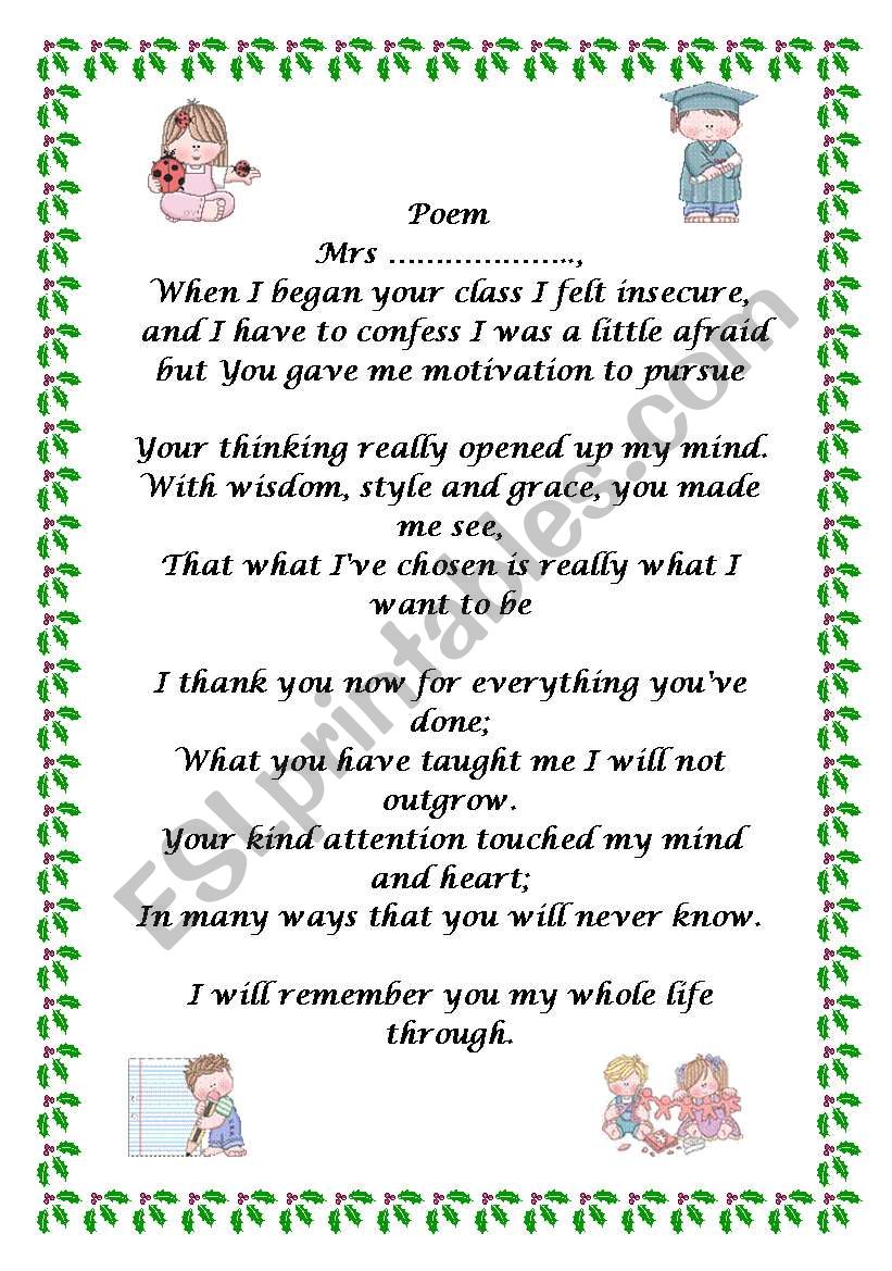 Poem + lesson plan worksheet