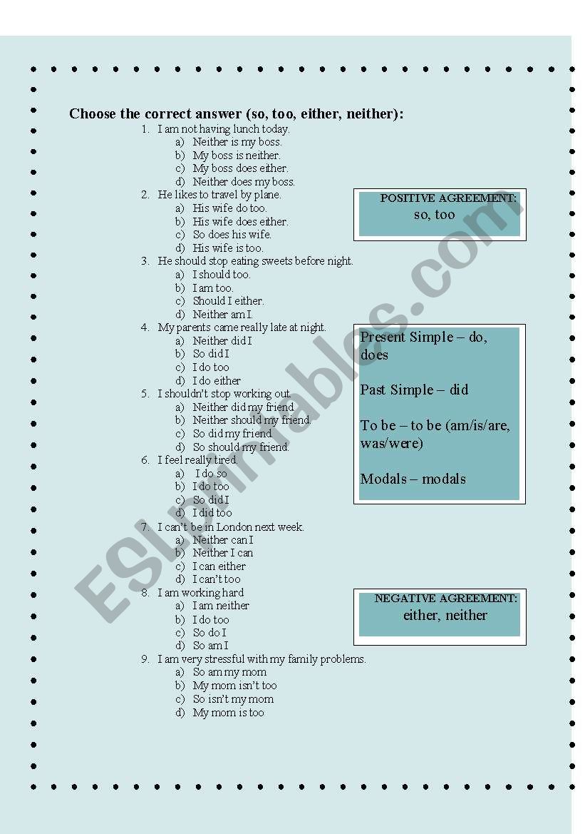 Either/neither, so/too with auxiliary verbs