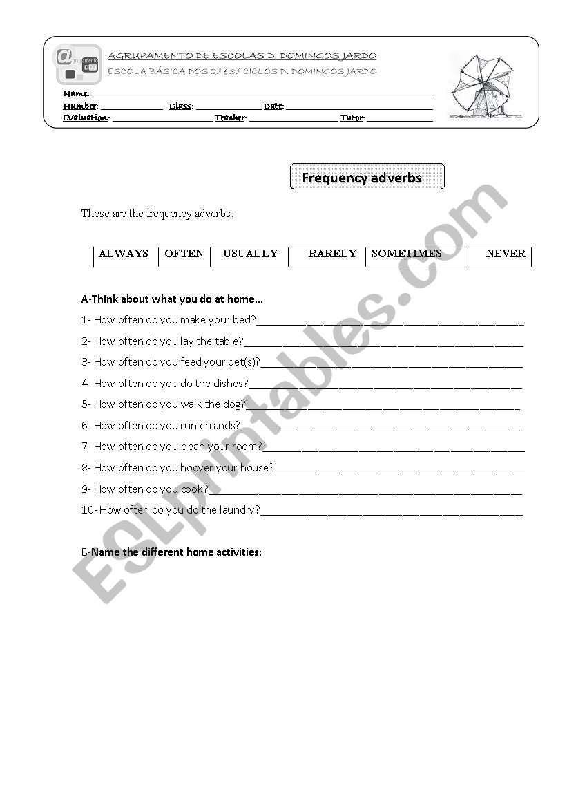 Frequency adverbs worksheet