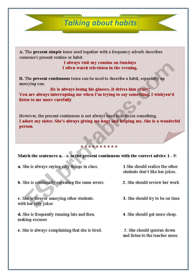 talking about habits worksheet