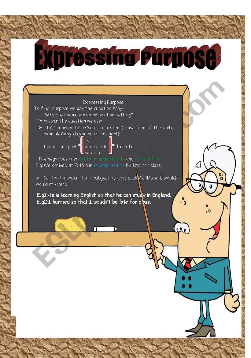 Expressing Purpose with  to,in order to ,so as to & so that