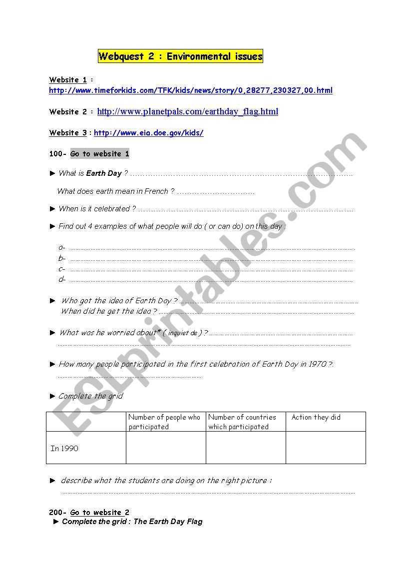 webquest environmental issues worksheet