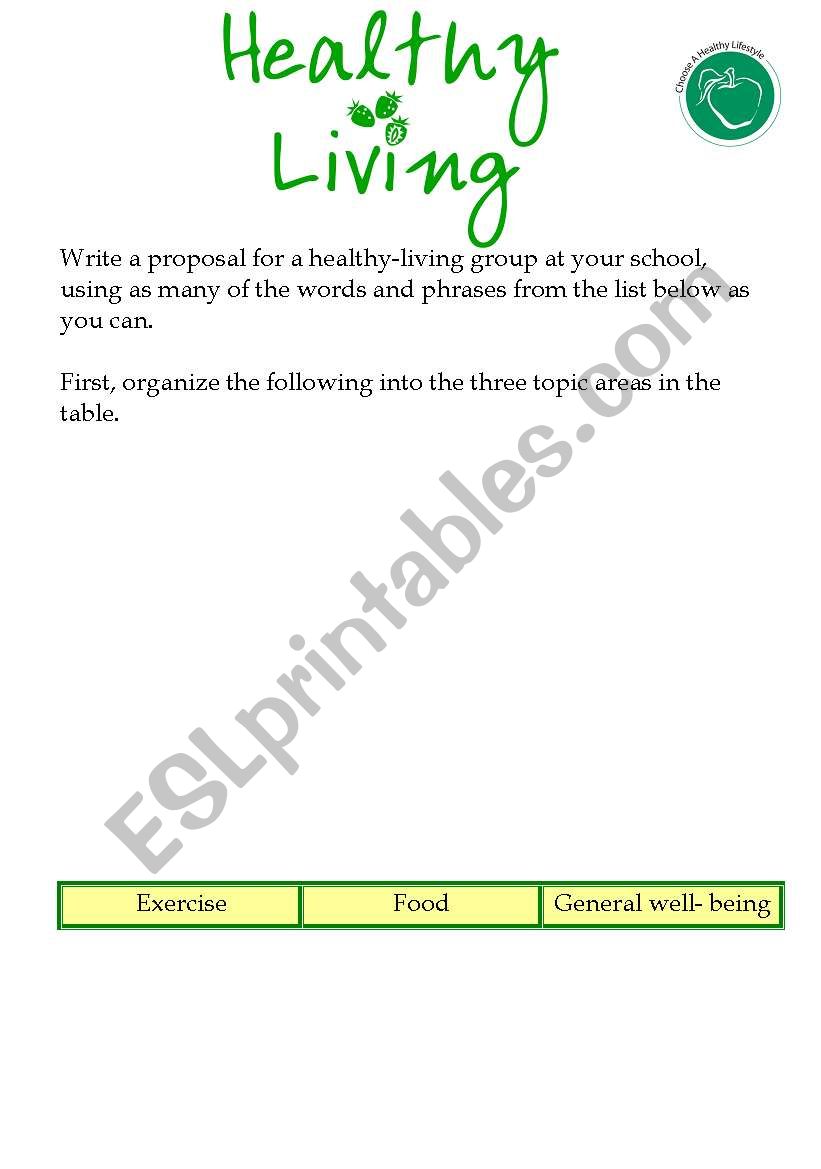 Healthy Living worksheet