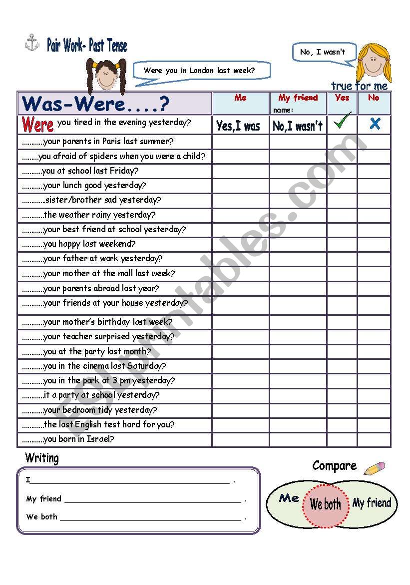 Pair Work / yes-no questions with WAS...../WERE......?