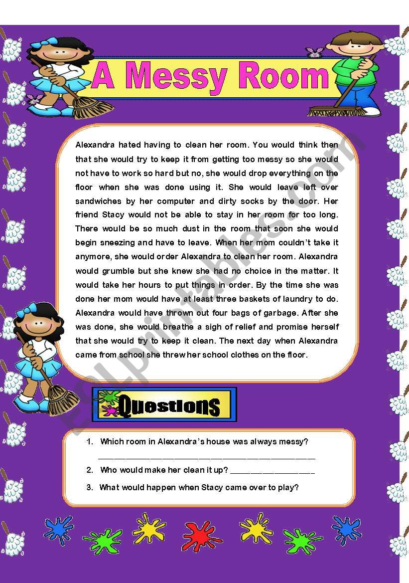 Comprehension - A Messy Room worksheet