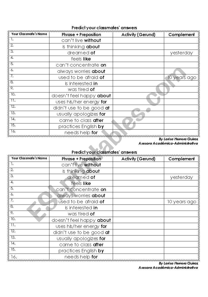 Gerunds after Prepositions worksheet