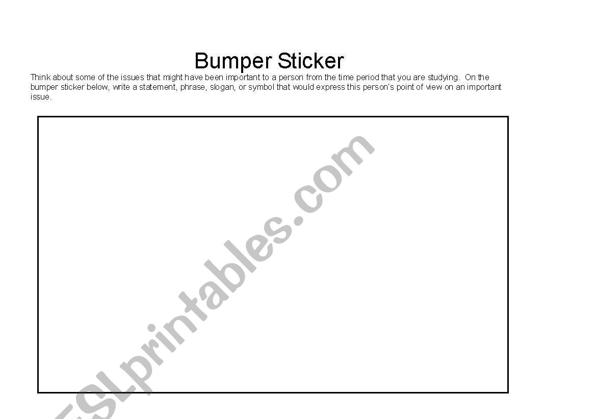 Bumper Sticker worksheet