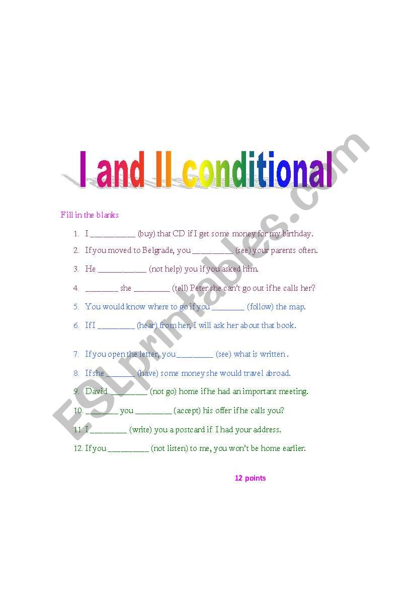 First and second conditional worksheet