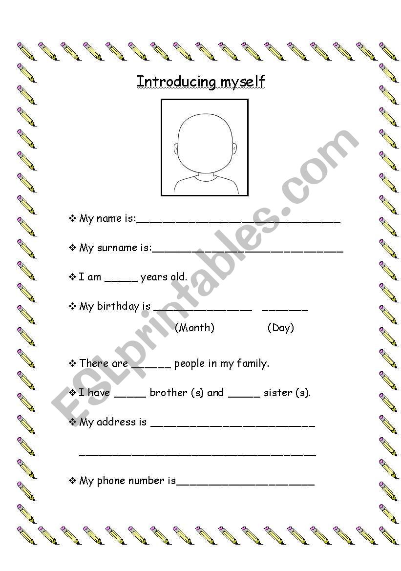 Introducing myself worksheet