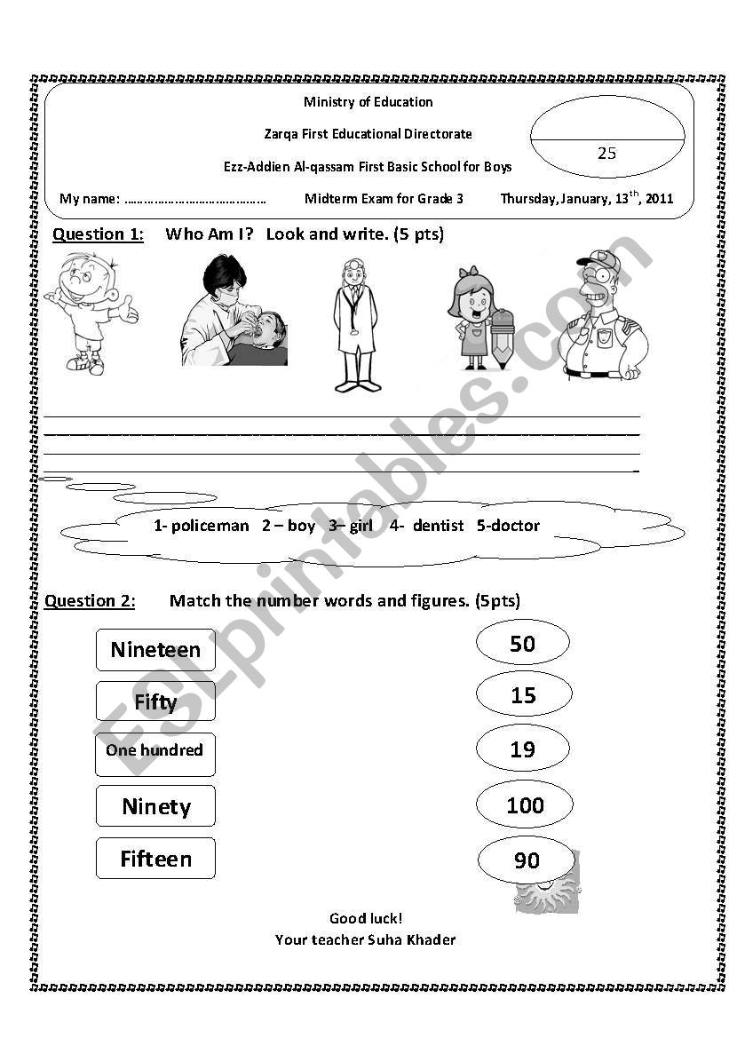 Midterm Exam for the 3rd grade (Action Pack3)