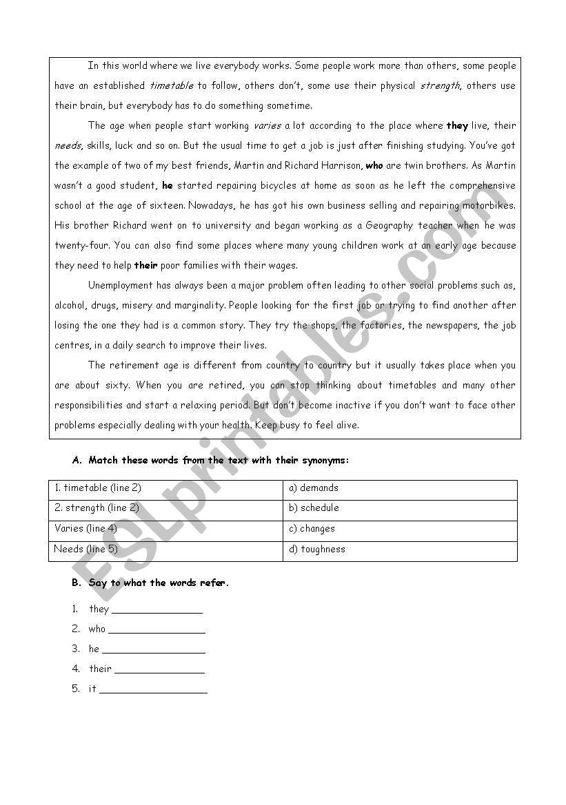 The world of work worksheet