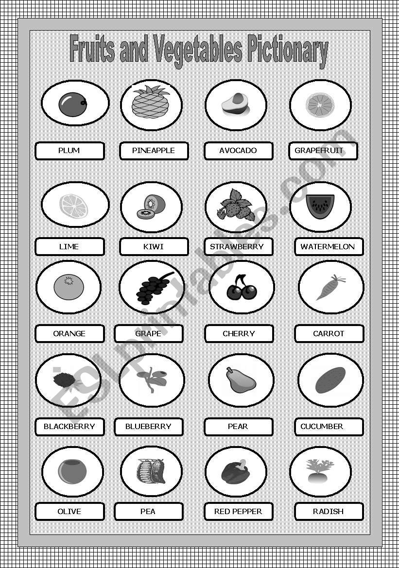 FRUITS AND VEGETABLES PICTIONARY