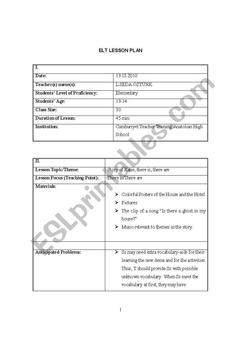 lesson plan-there is-there are