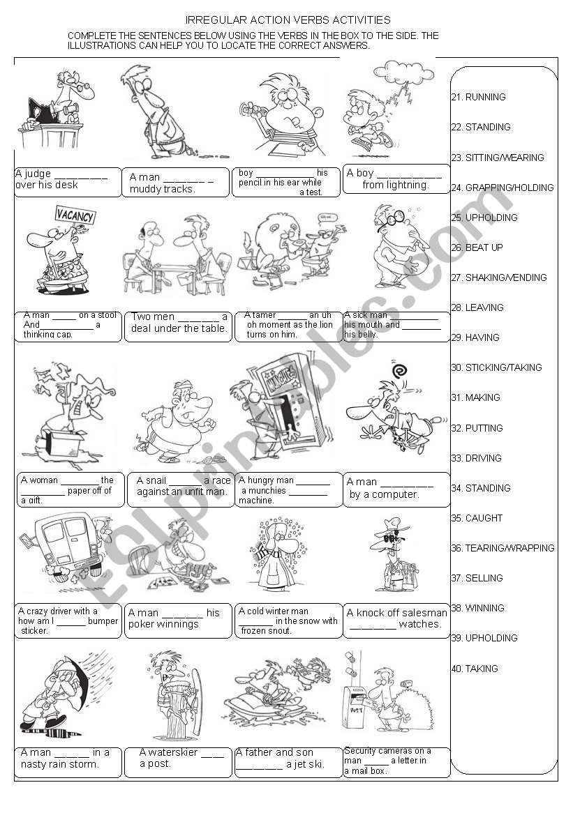 IRREGULAR  ACTION VERBS  ACTIVITIE  + KEY INCLUDED