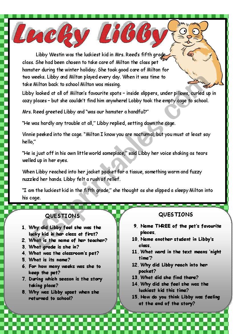 Lucky Libby - Reading Comprehension ***EDITABLE***