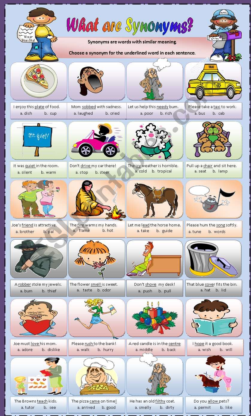 Synonyms Editable Esl Worksheet By Tech Teacher