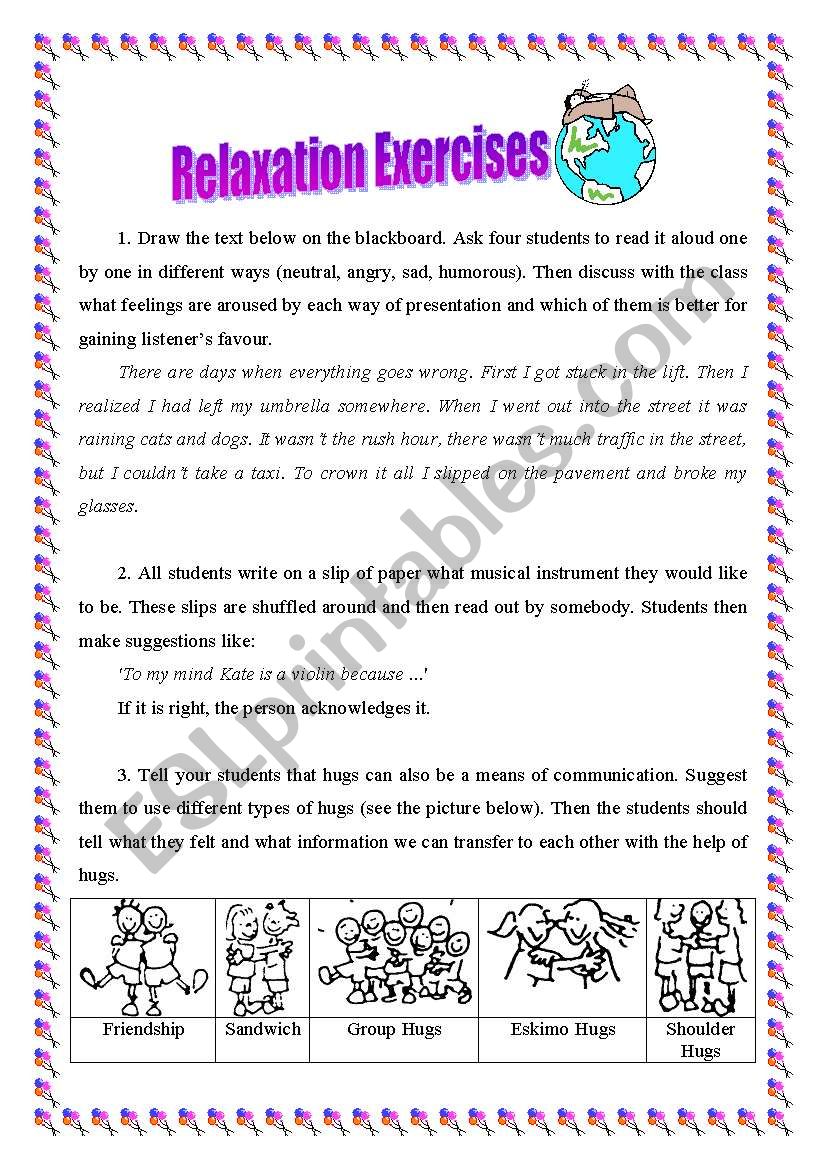 Relaxation exercises worksheet