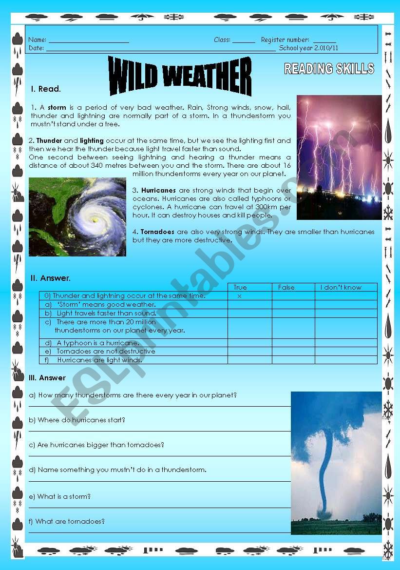 WIL WEATHER READING  worksheet