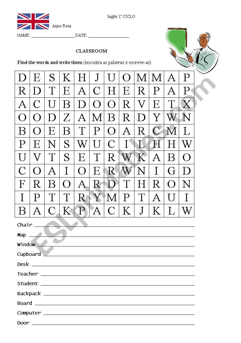 CLASSROOM FIND THE WORDS worksheet