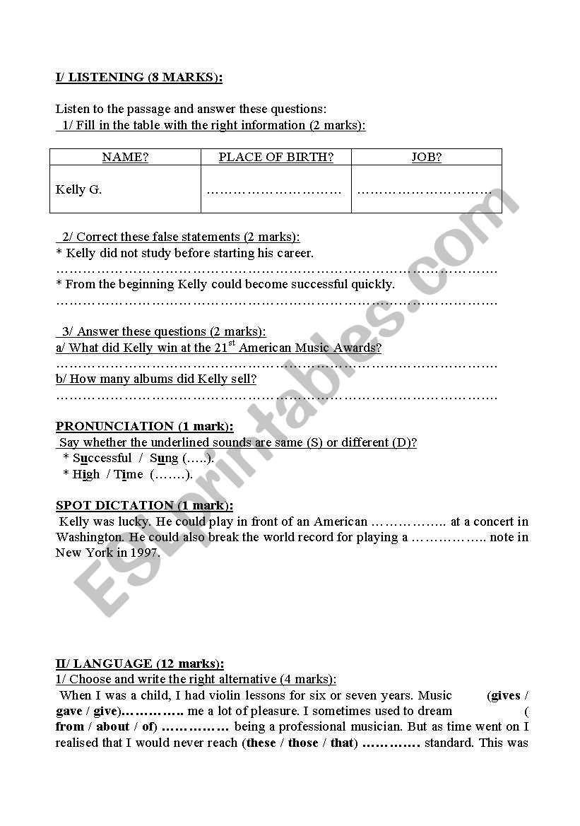 test worksheet