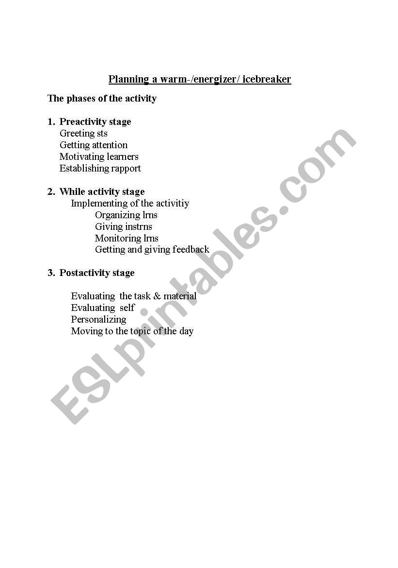 warm up plan worksheet
