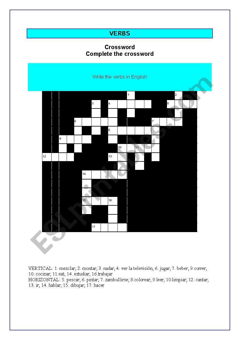 Crossword worksheet